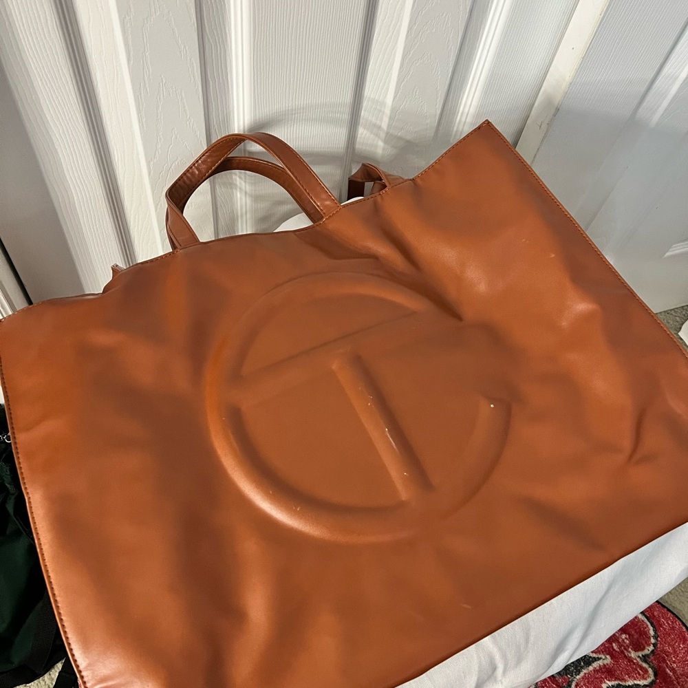 Telfar Large Shopping Tote – Tan Vegan Leather, Classic Everyday Carryall